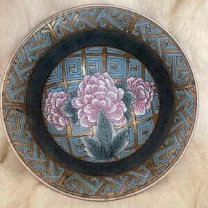 Vintage Asian Inspired Decorative Floral Bowl with Gold Accents